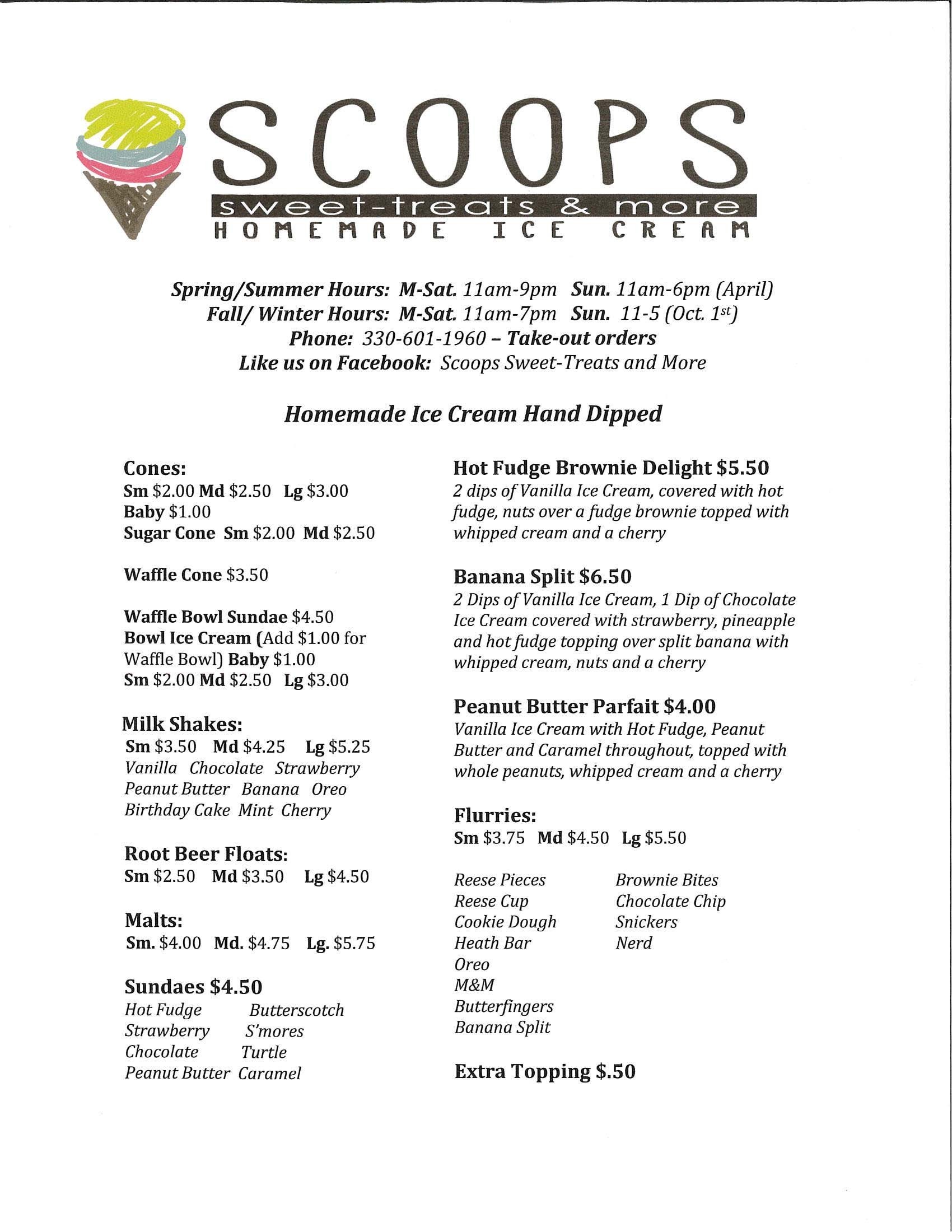 scoops ice cream menu