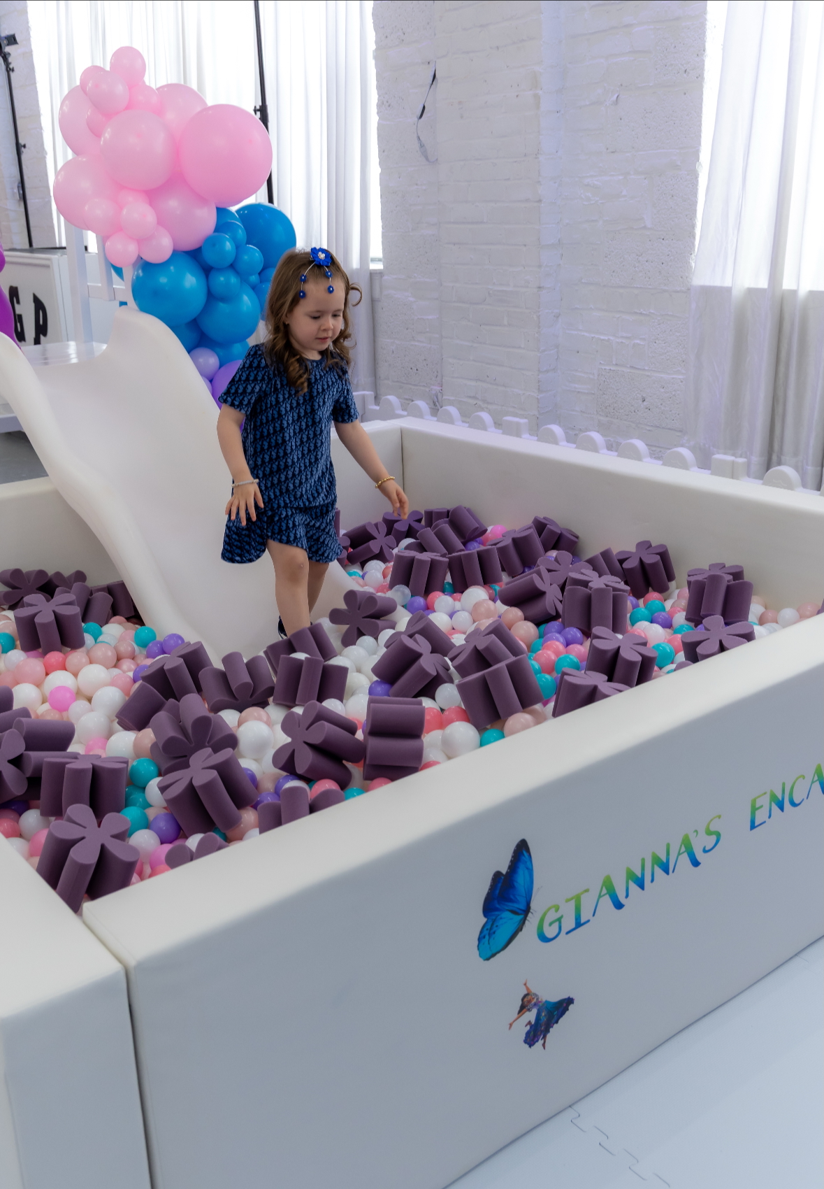 Soft play setup with white and lavender palette