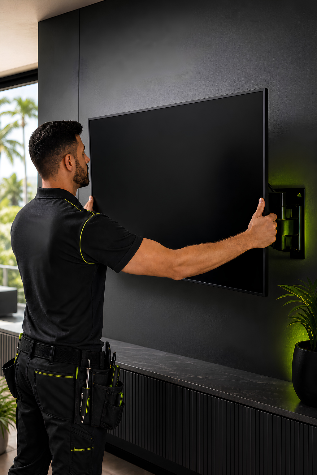 Toolbox Pros handyman installing a television
