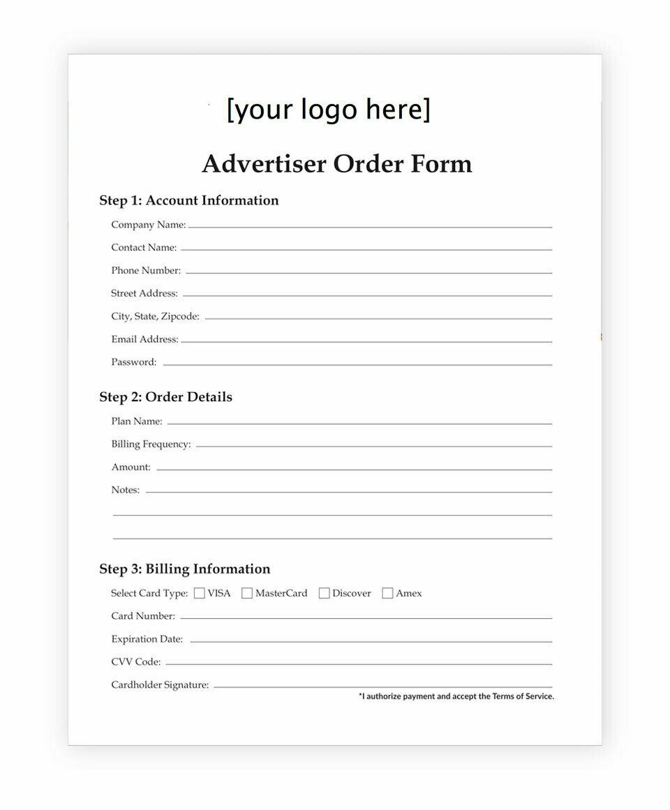 Advertiser order form example