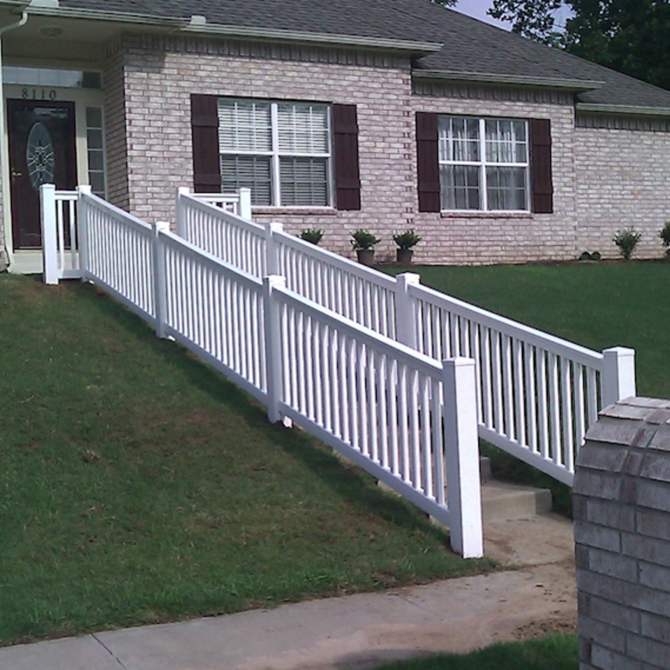 Midland vinyl fence   deck company   tulsa and coweta  oklahoma   vinyl metal wood fence sales and installation   outdoor living  railing   white vinyl railing along stair step front walkway from street20170611 18680 baq5t7