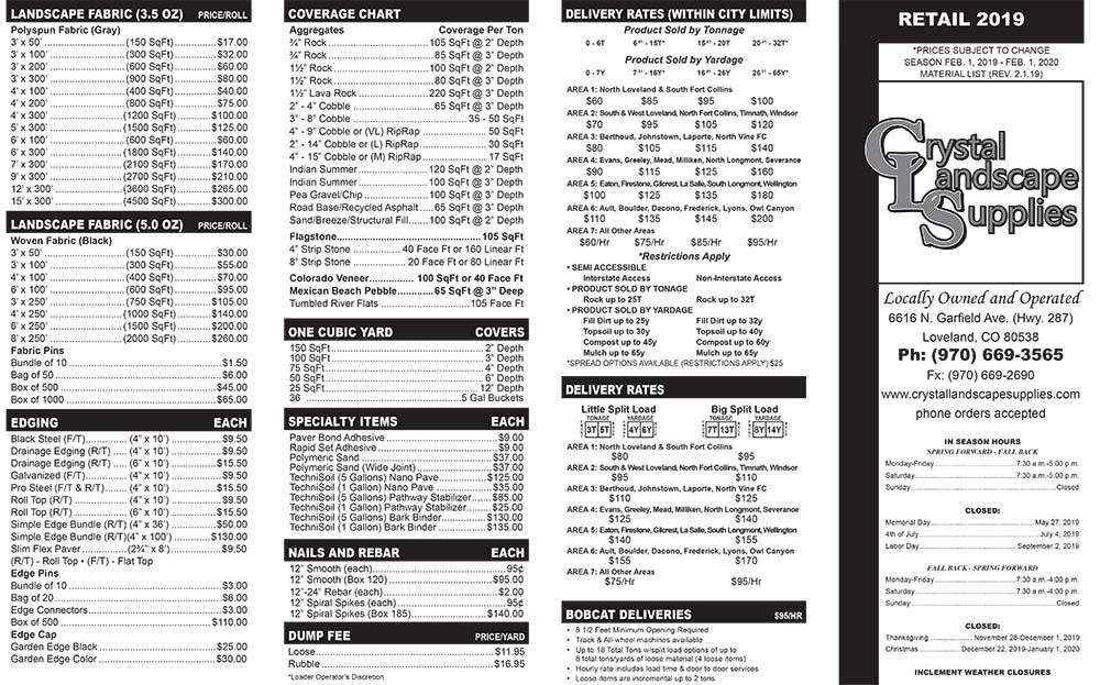 Landscaping Pricing Chart