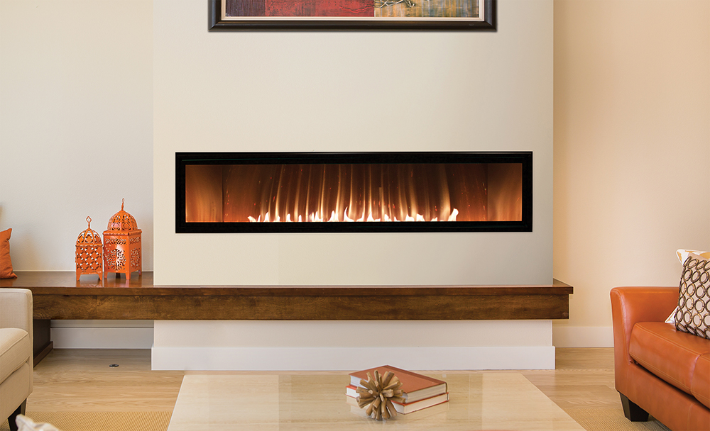 Vent-free gas fireplace glowing in a Kentucky living room