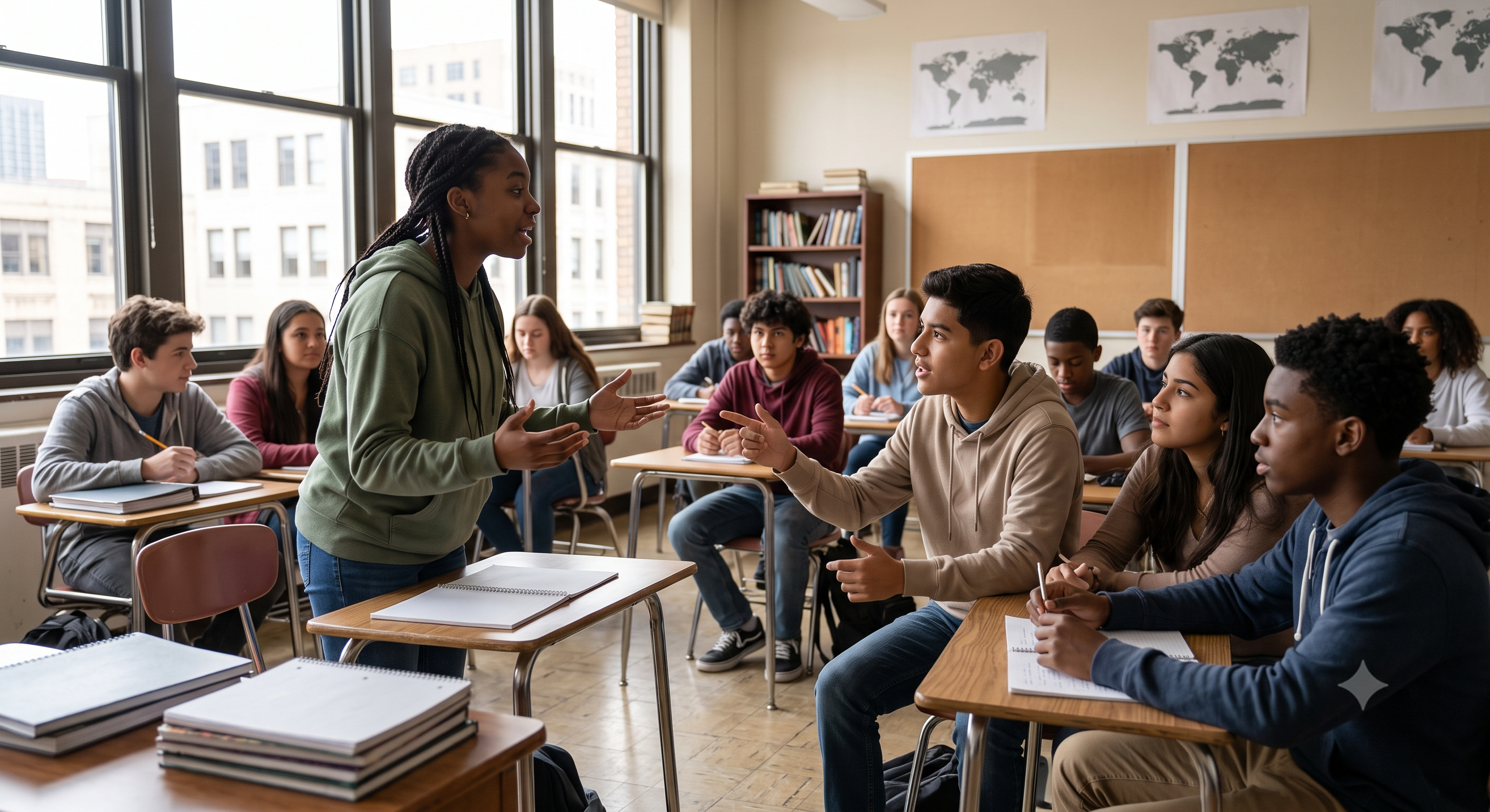 African American and Hispanic students in an animated debate program in Chicago