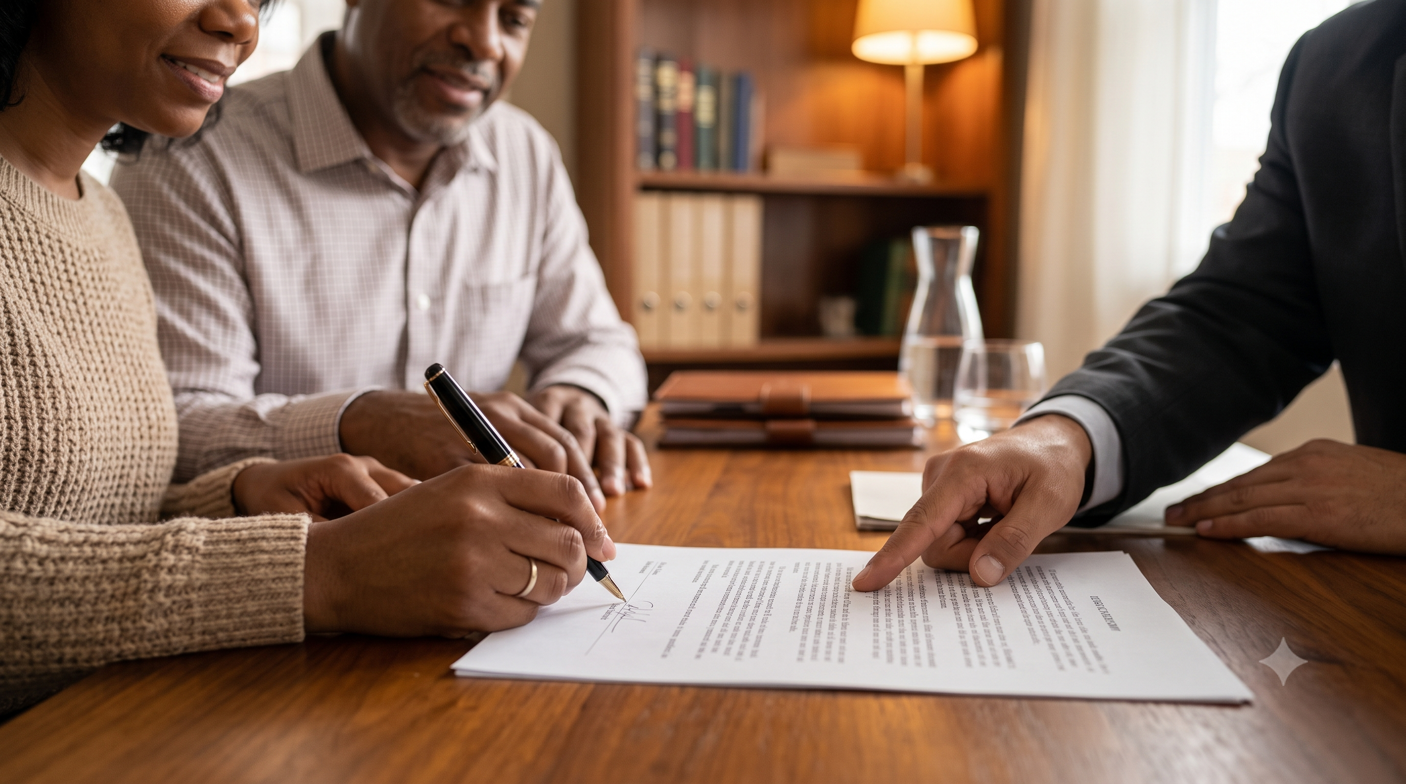 Family signing legal paperwork with an attorney in Chicago