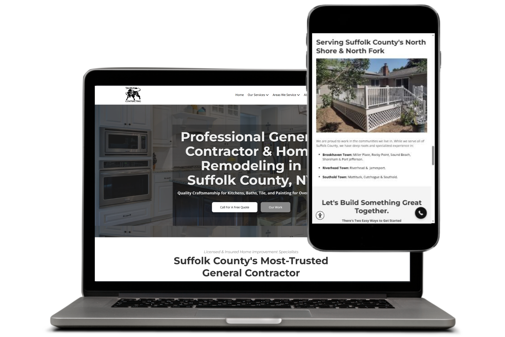 Taurus Contracting website built by Cannone Marketing for general contractor in Suffolk County NY