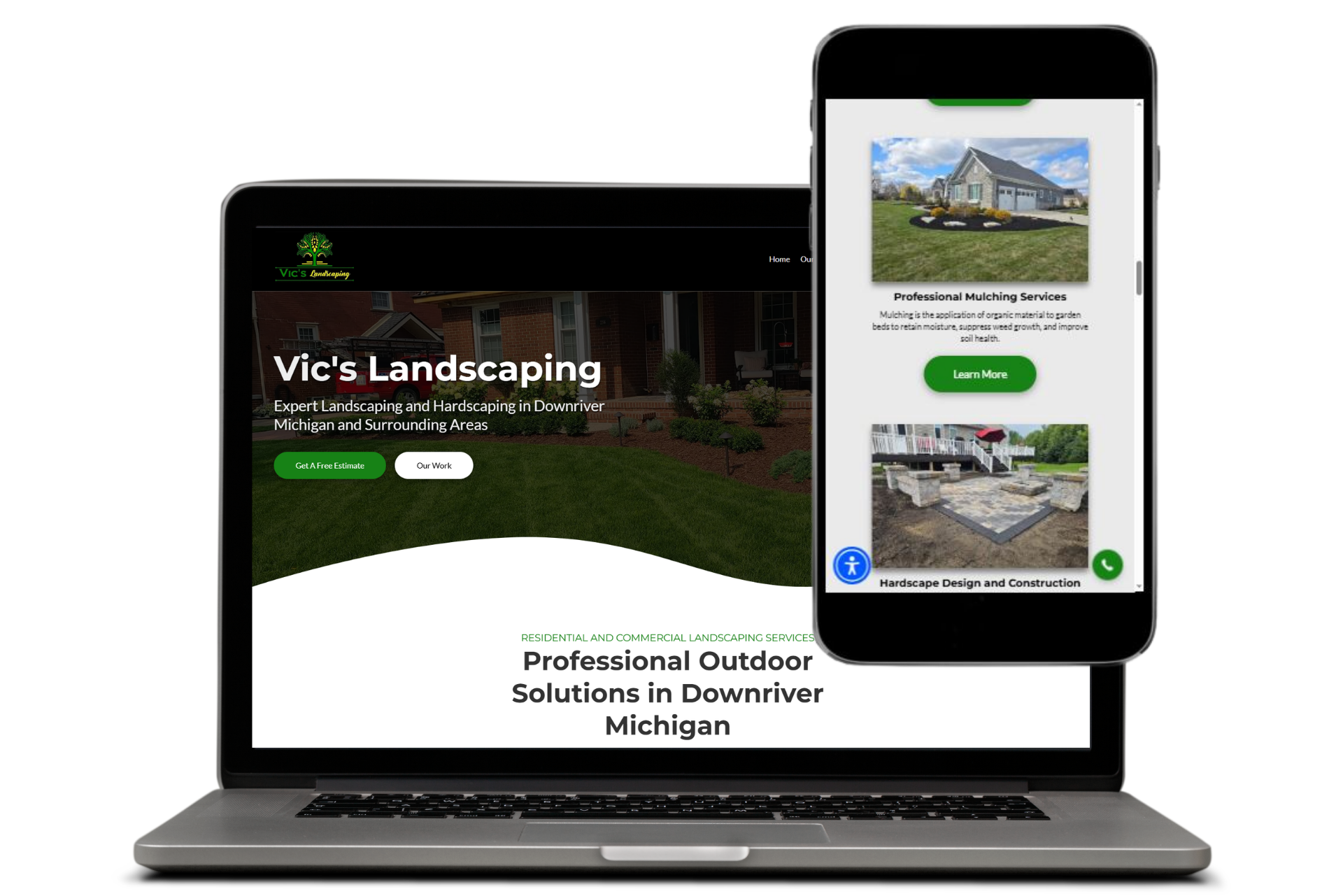 Vic's Landscaping website built by Cannone Marketing for landscaping company in Downriver Michigan