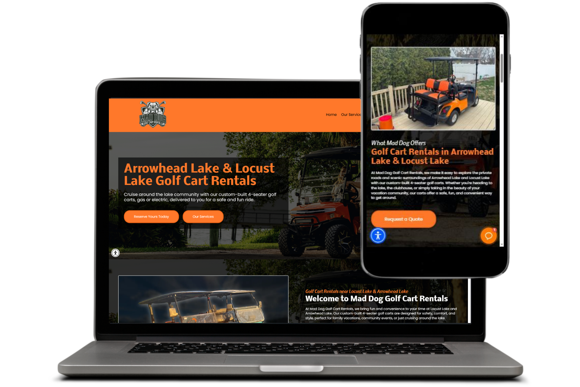Mad Dog Golf Cart Rentals website built by Cannone Marketing in Arrowhead Lake PA