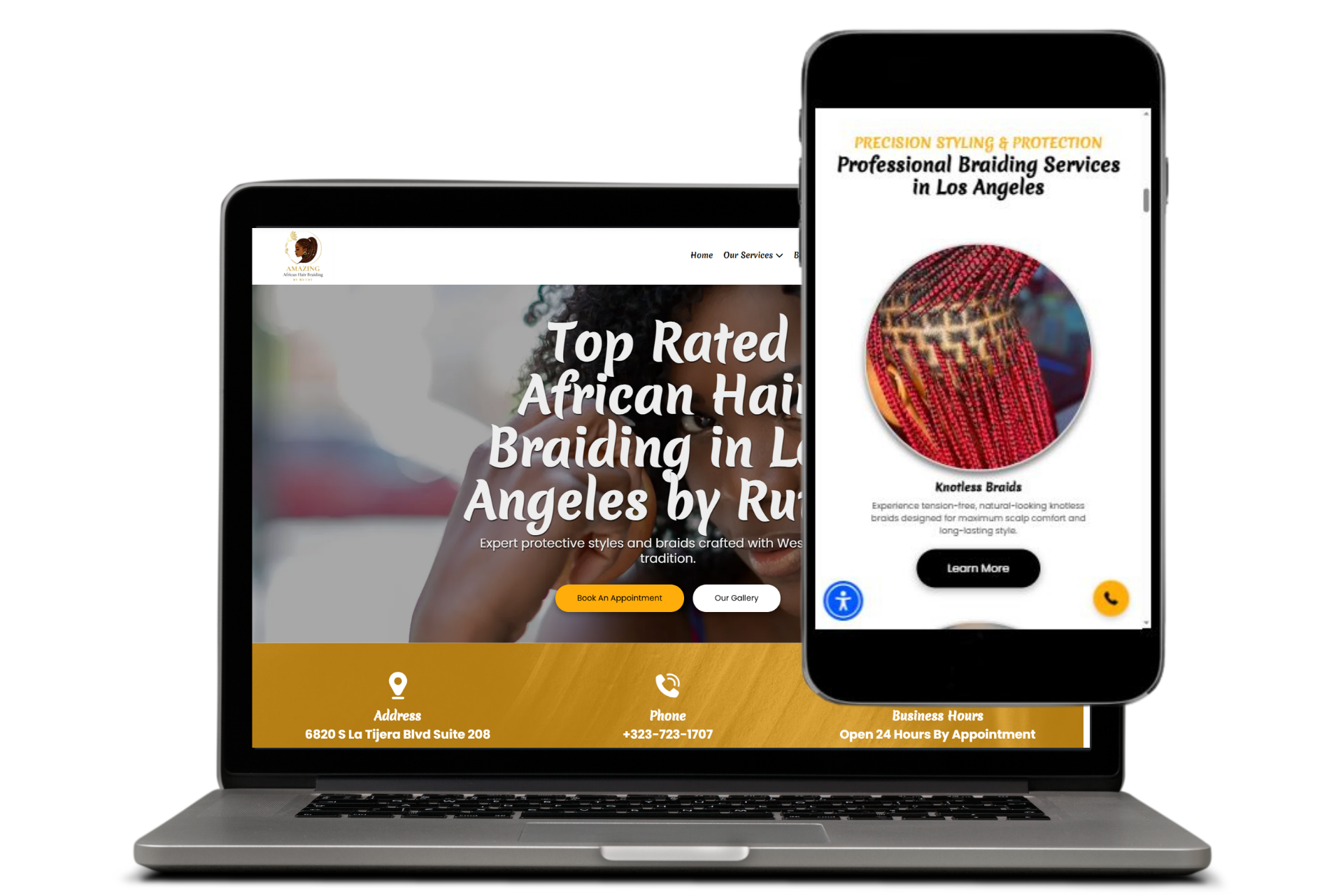Amazing African Hair Braiding by Ruthy website built by Cannone Marketing in Los Angeles CA